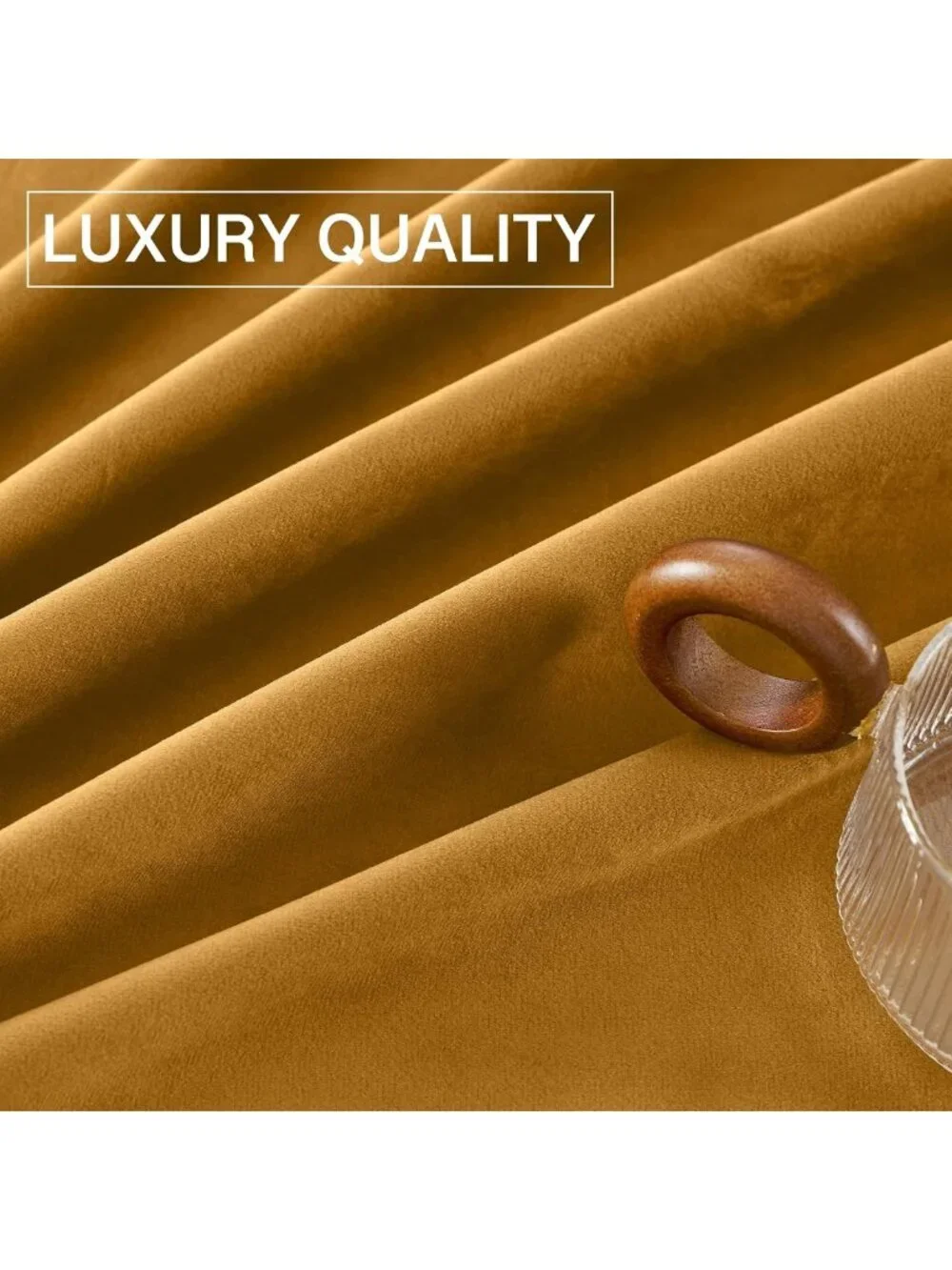Luxurious Mustard Gold Velvet Room Darkening Curtains, 105” Long, 2 Panels